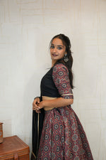 Black & Maroon Ajrakh Print Navratri Lehenga Choli with Contrast Dupatta