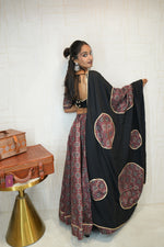 Black & Maroon Ajrakh Print Navratri Lehenga Choli with Contrast Dupatta