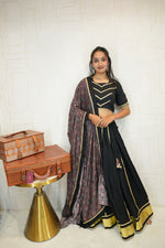 Black & Maroon Ajrakh Print Navratri Lehenga Choli with Golden Border