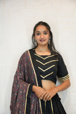 Black & Maroon Ajrakh Print Navratri Lehenga Choli with Golden Border