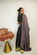 Black & Maroon Ajrakh Print Navratri Lehenga Choli with Golden Border
