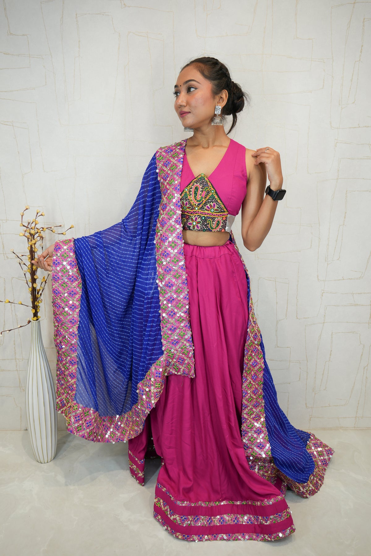 Handcrafted Navratri Lehenga Choli with Lehariya Dupatta