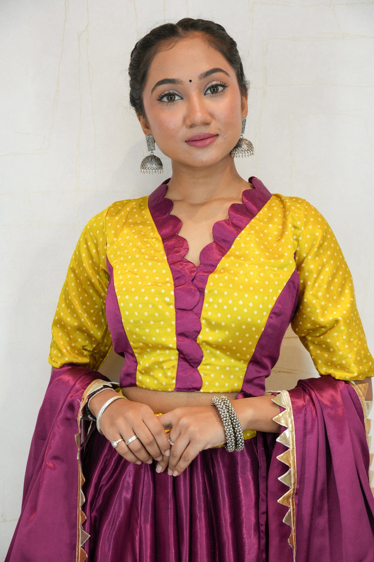 Yellow & Purple Contrast Navratri Lehenga Choli