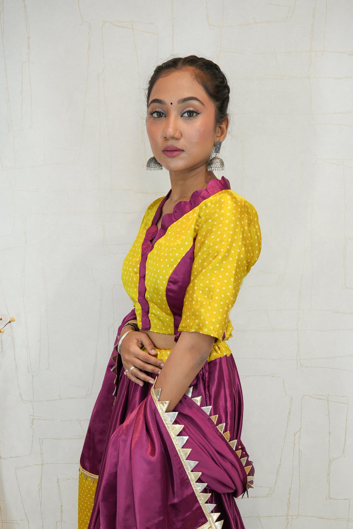 Yellow & Purple Contrast Navratri Lehenga Choli