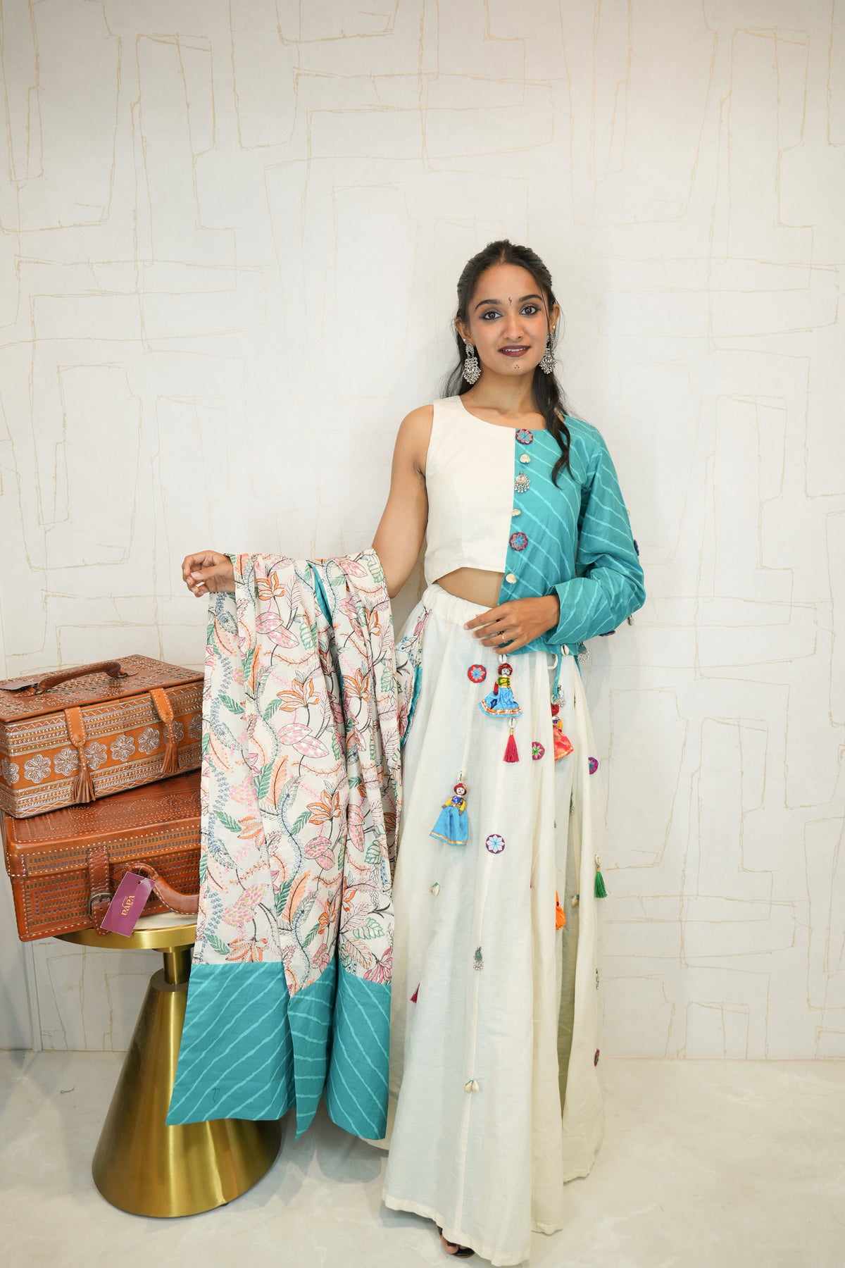 Handcrafted White & Blue Navratri Lehenga Choli