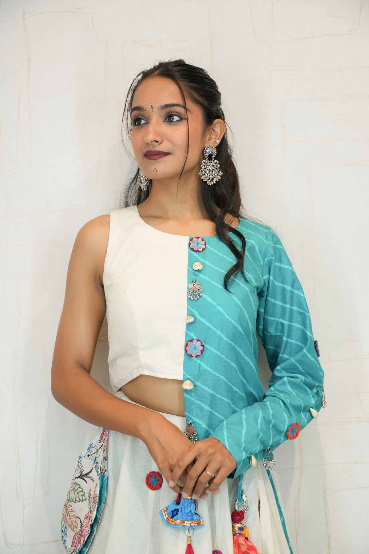 Handcrafted White & Blue Navratri Lehenga Choli