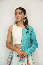 Handcrafted White & Blue Navratri Lehenga Choli