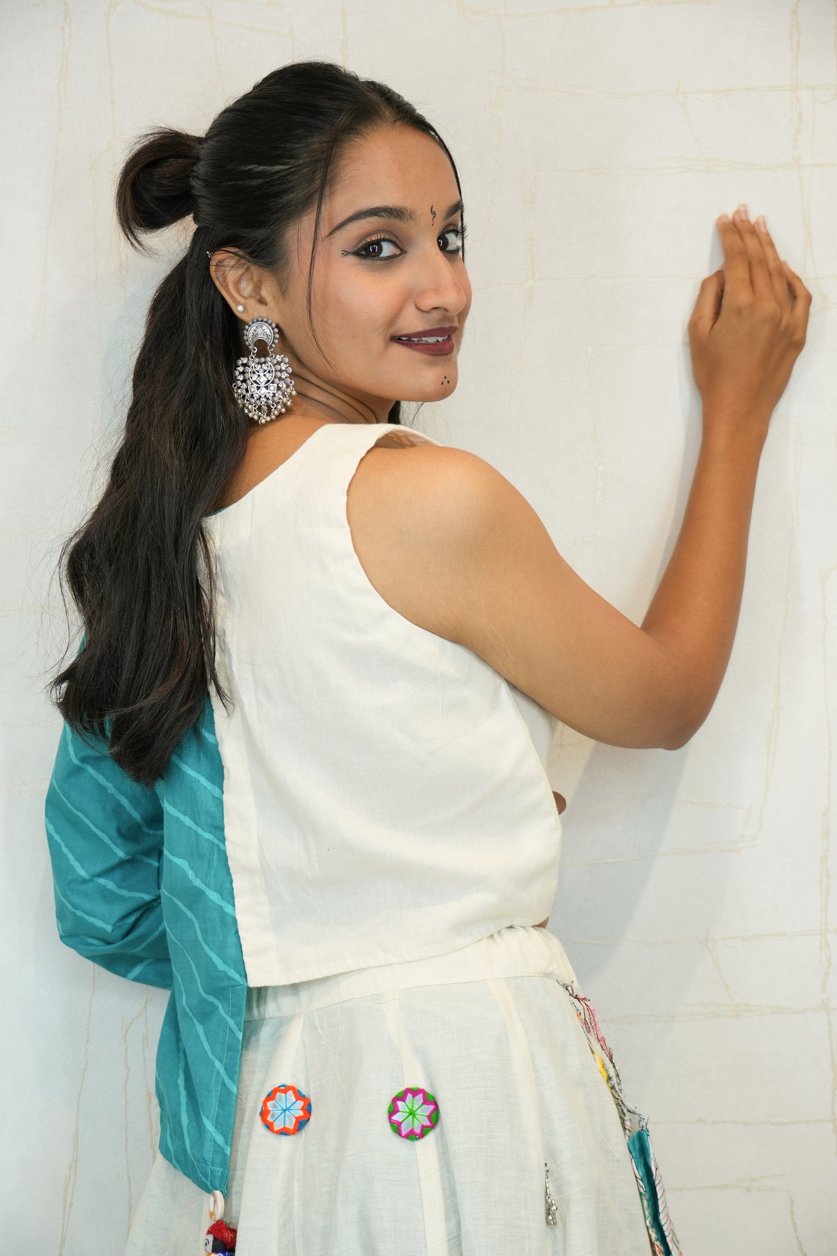 Handcrafted White & Blue Navratri Lehenga Choli