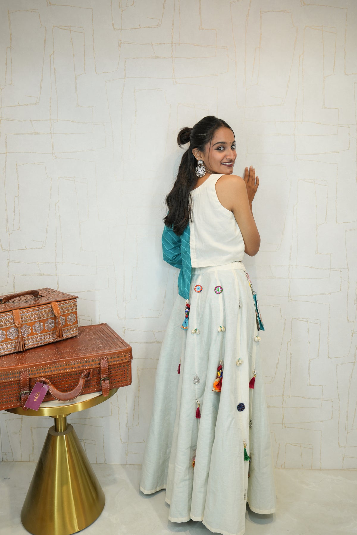 Handcrafted White & Blue Navratri Lehenga Choli