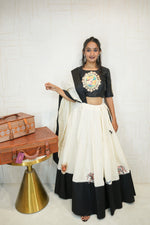 Black & White Handcrafted Embroidered Navratri Lehenga Set