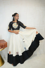 Black & White Handcrafted Embroidered Navratri Lehenga Set