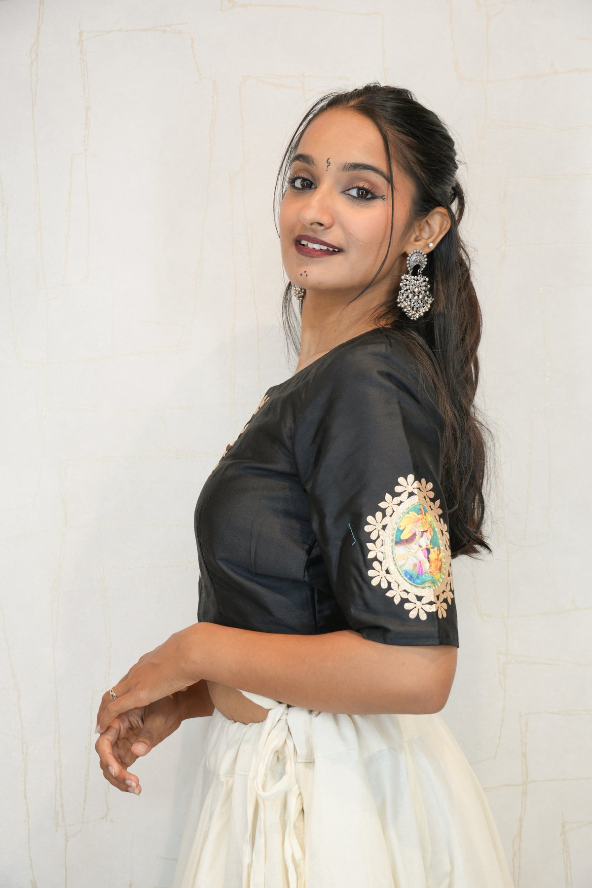 Black & White Handcrafted Embroidered Navratri Lehenga Set