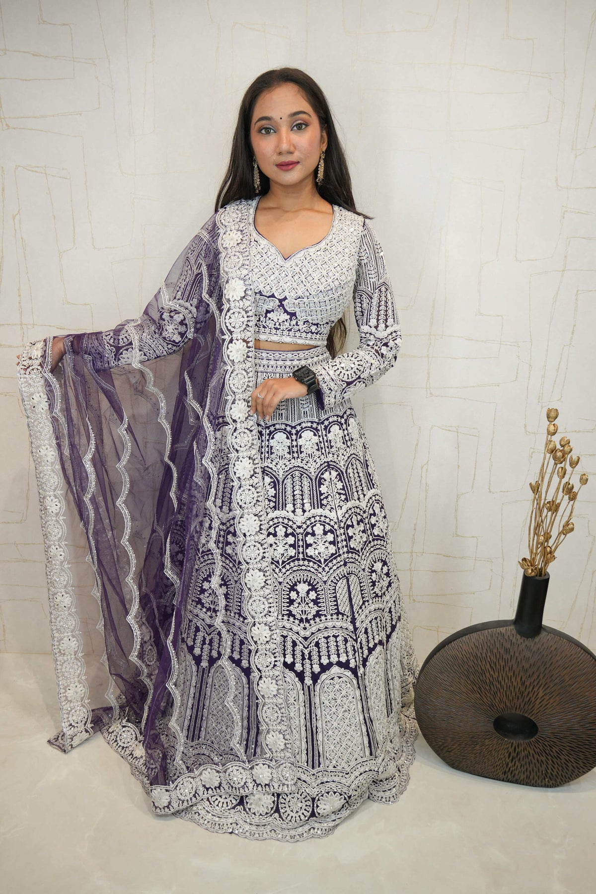 Embroidered Lehenga Set (Deep Violet)