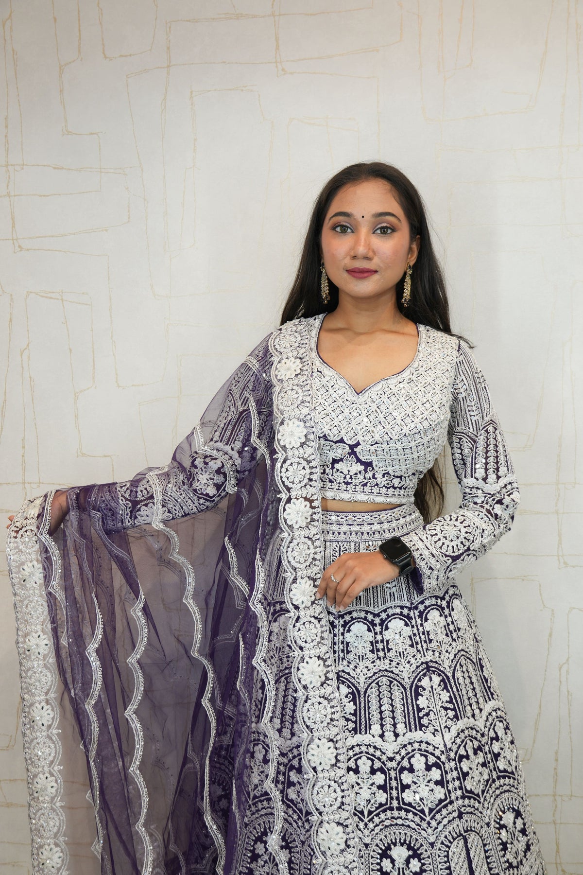 Embroidered Lehenga Set (Deep Violet)