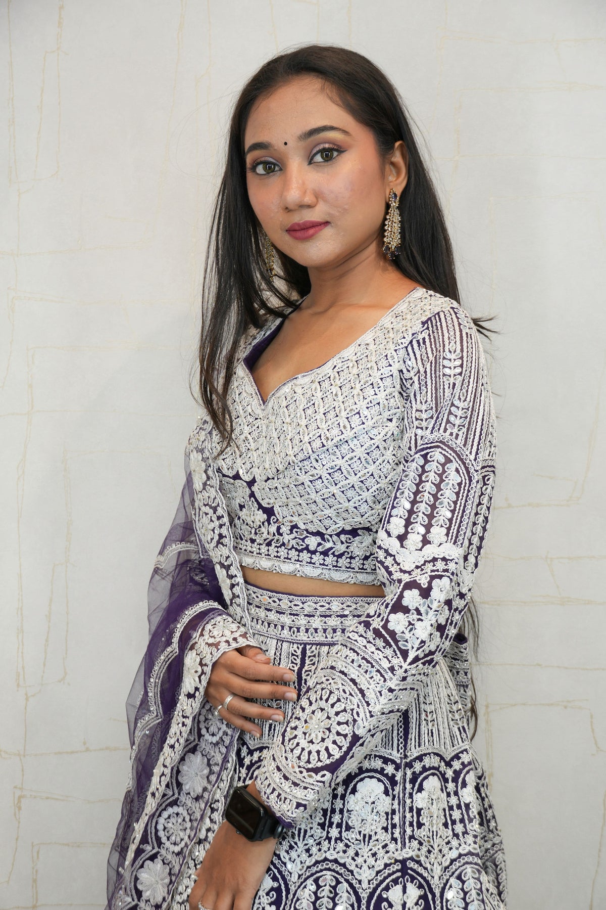 Embroidered Lehenga Set (Deep Violet)
