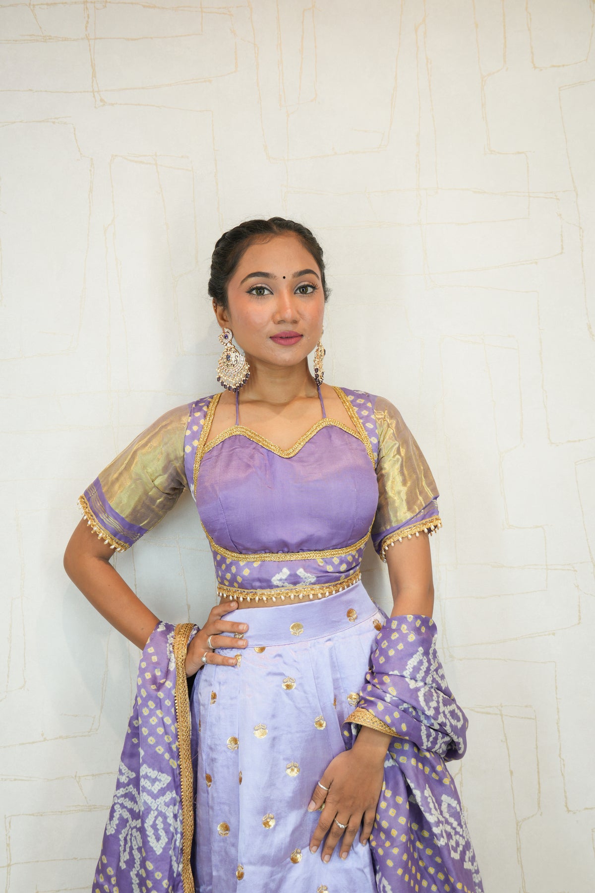 Lavender Embroidered Lehenga with Bandhani Dupatta