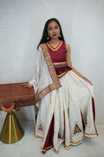 Maroon and White Embroidered Lehenga Set