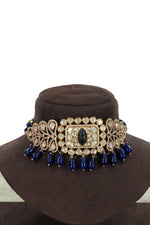 Royal Blue Stone Kundan Choker Necklace Set with Earrings