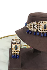 Royal Blue Stone Kundan Choker Necklace Set with Earrings