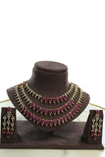 Ruby Stone Layered Necklace Set with Matching Earrings