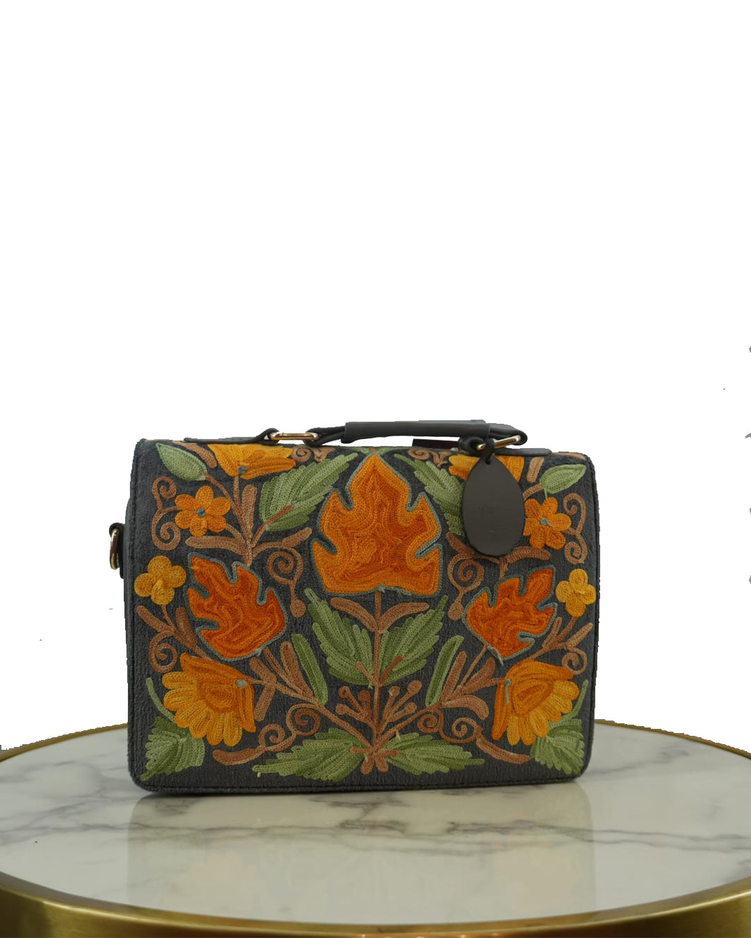 Kashmiri Handbag (Charcoal Grey & Orange)
