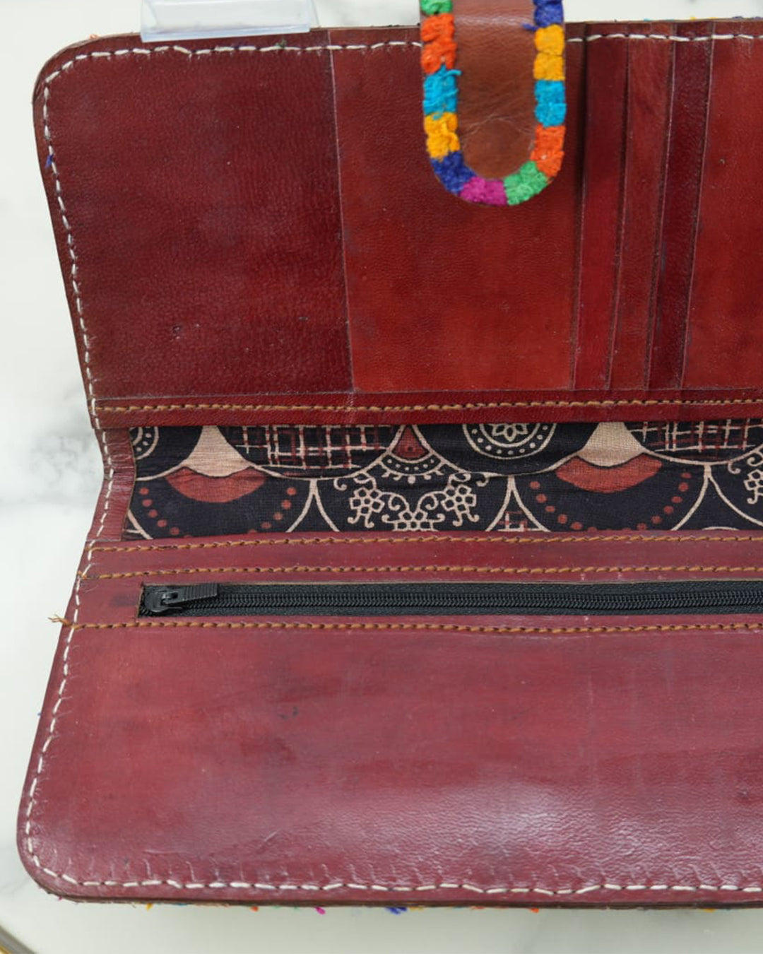 Royal Artisan Stripe Wallet – Handcrafted Fabric & Leather Wallet for Women