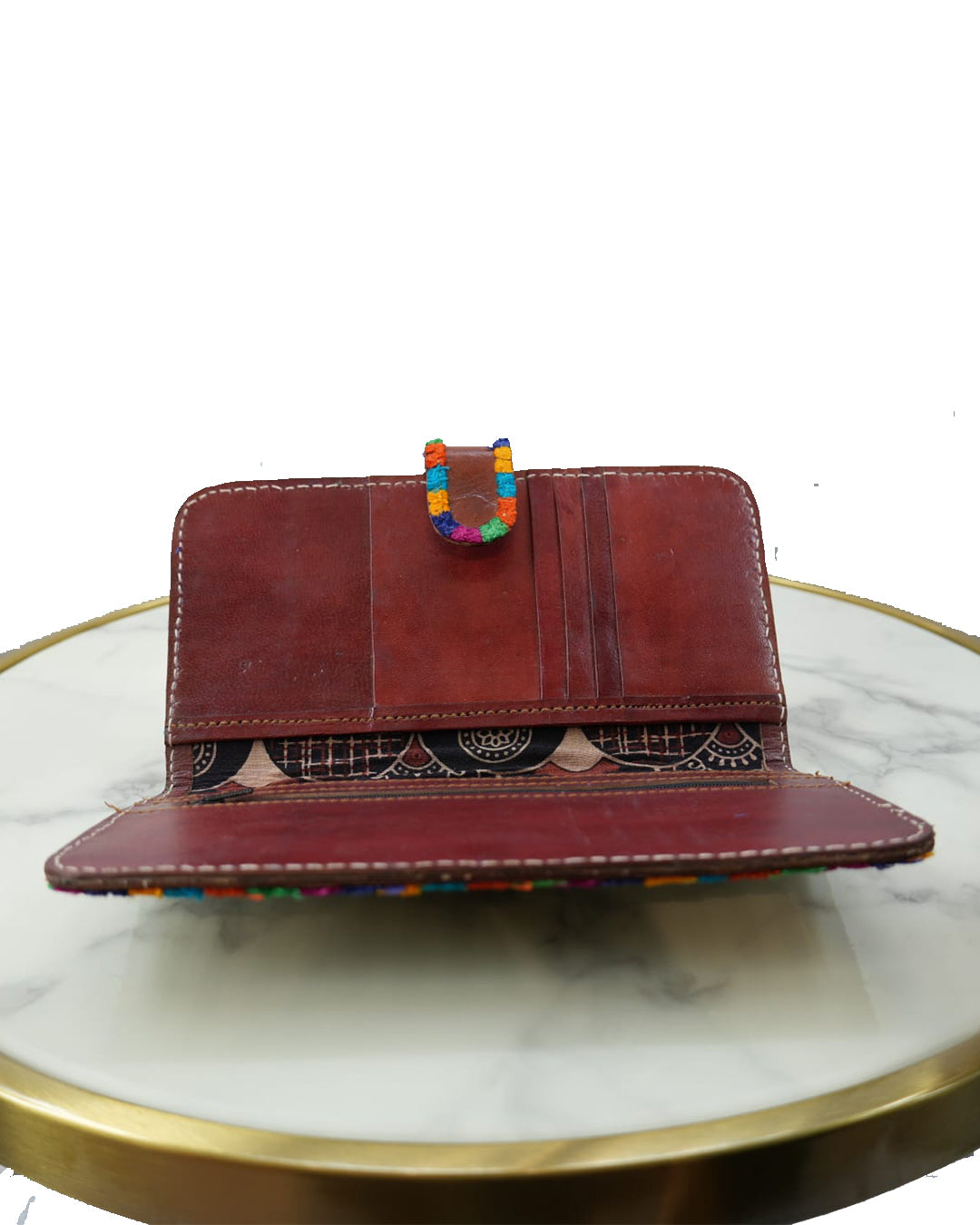 Royal Artisan Stripe Wallet – Handcrafted Fabric & Leather Wallet for Women