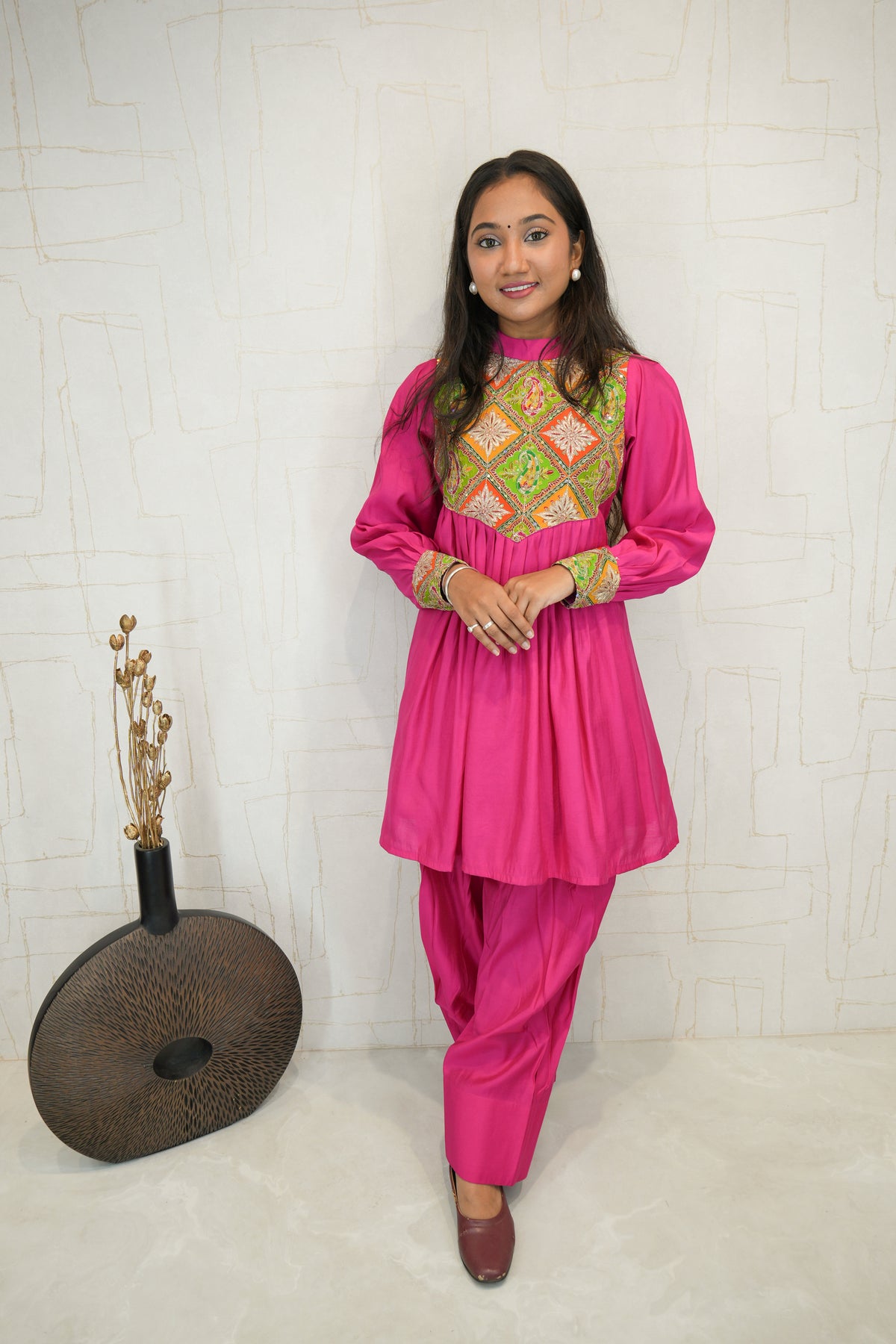 Embroidered Short Kurta with Pant Set