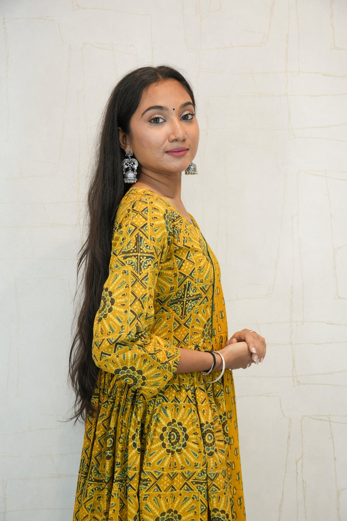 Mustard Printed Anarkali Kurta