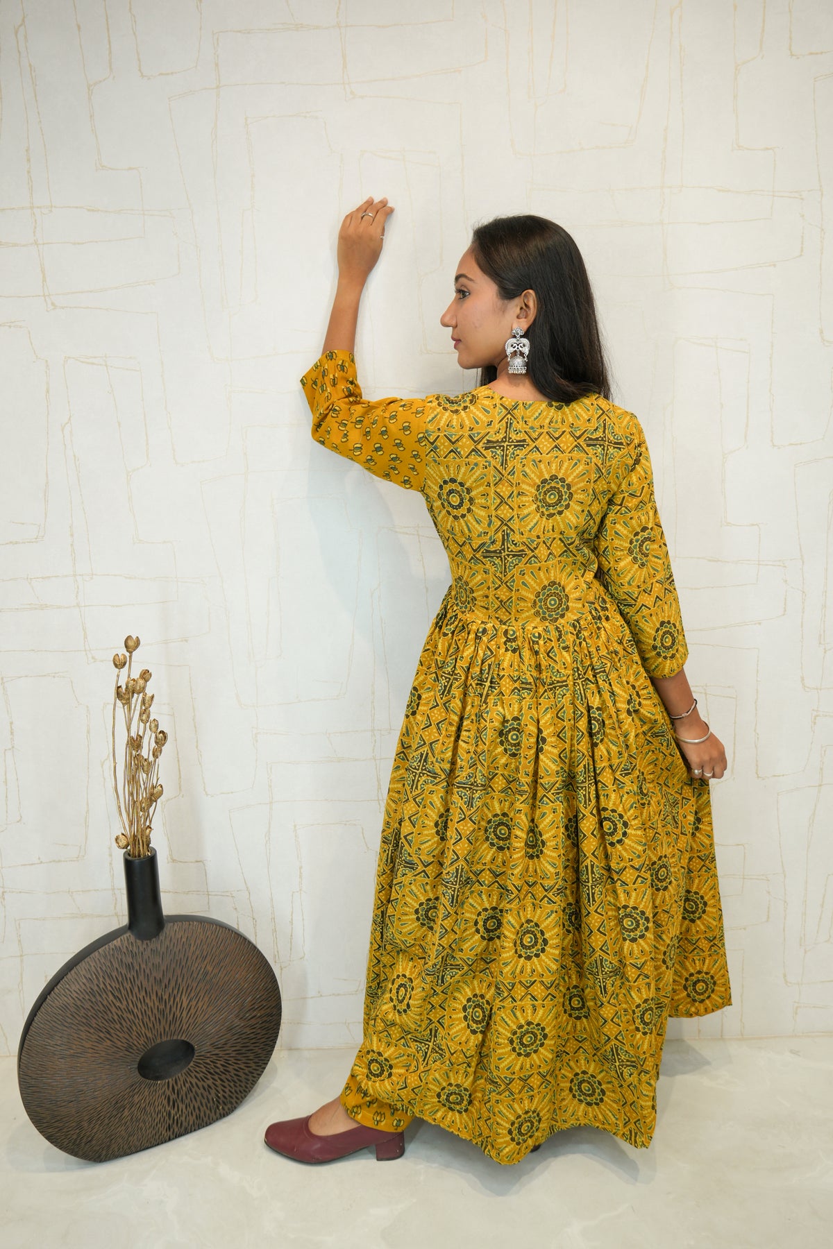 Mustard Printed Anarkali Kurta