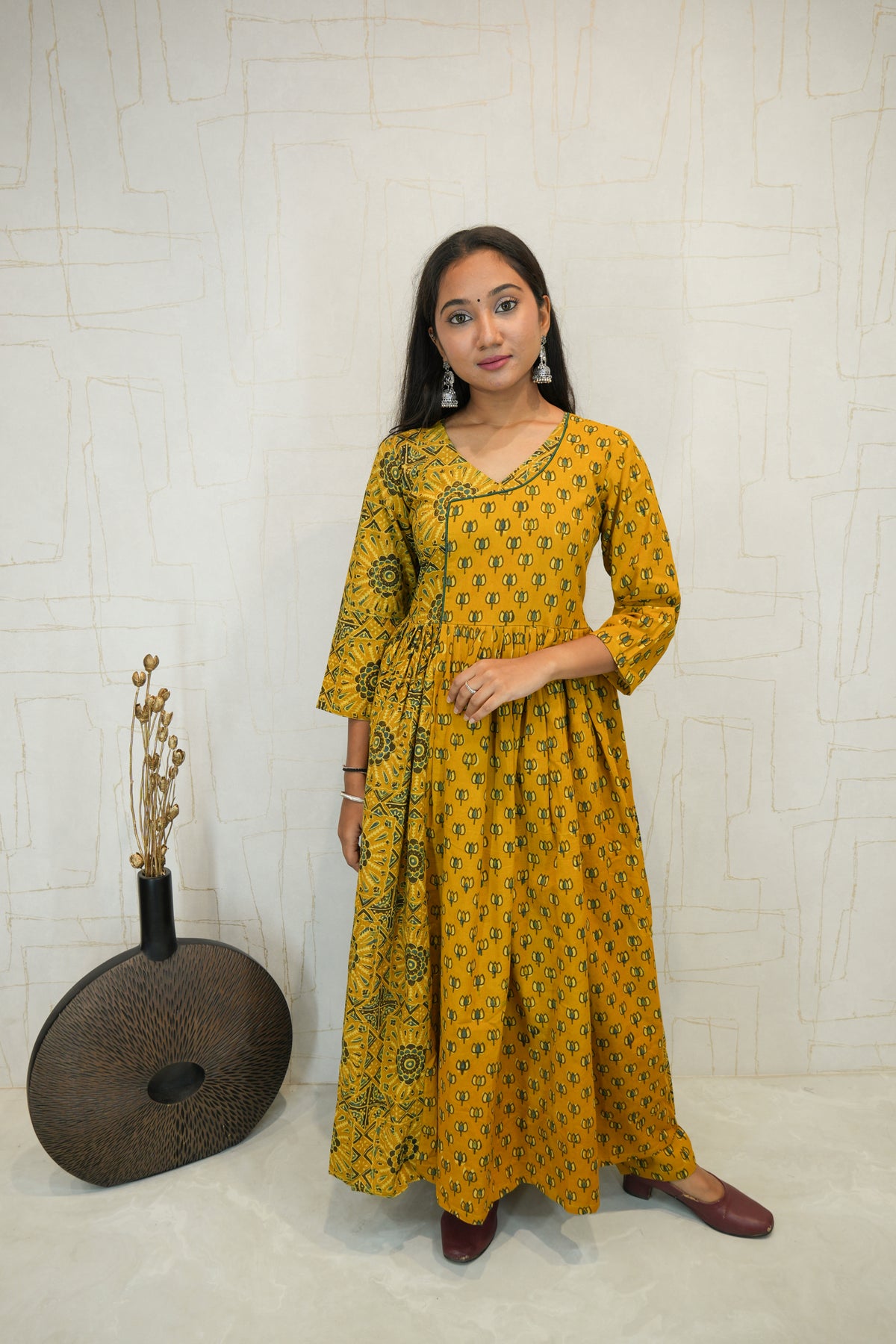 Mustard Printed Anarkali Kurta