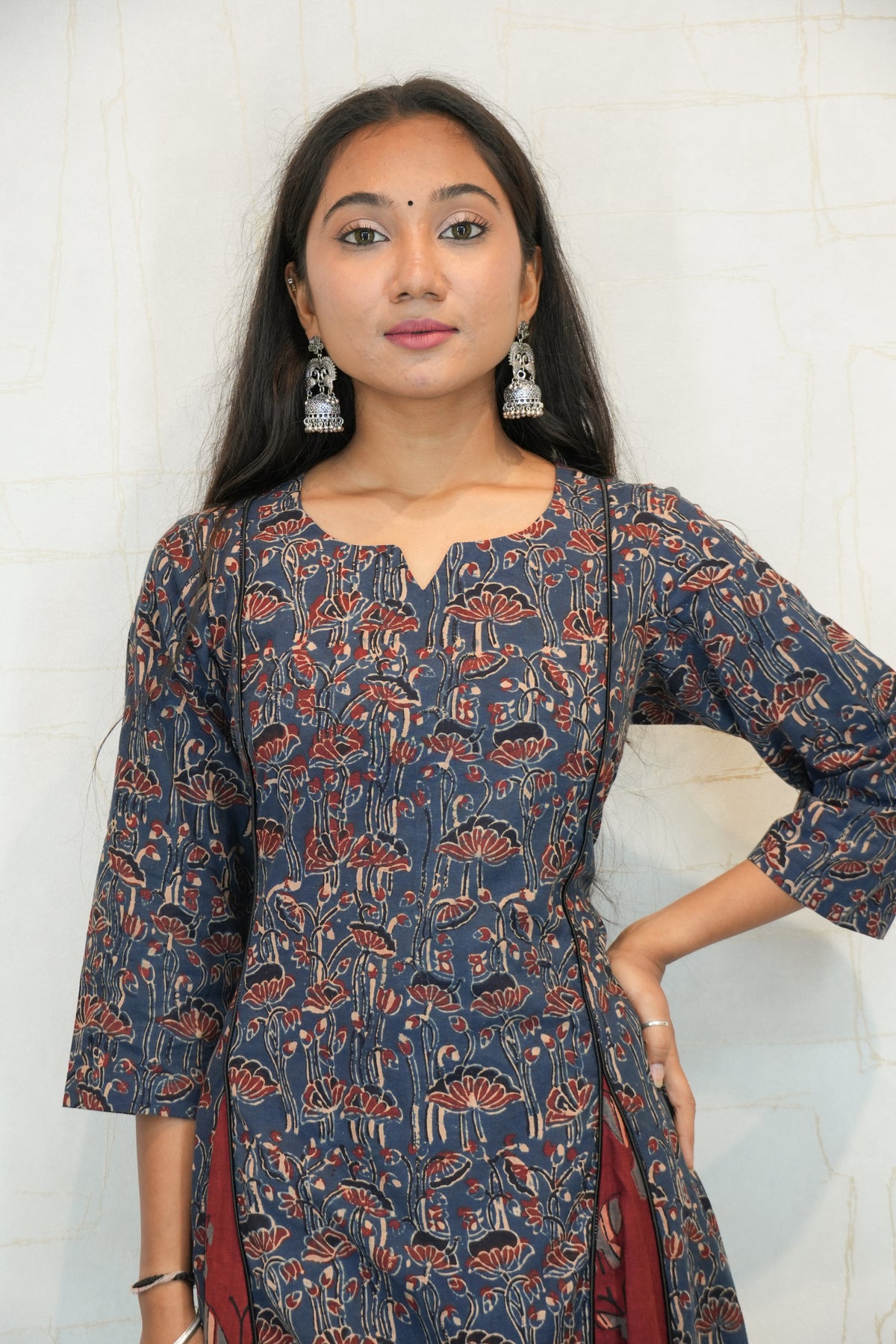 Navy Blue Printed Kurta Pant Set