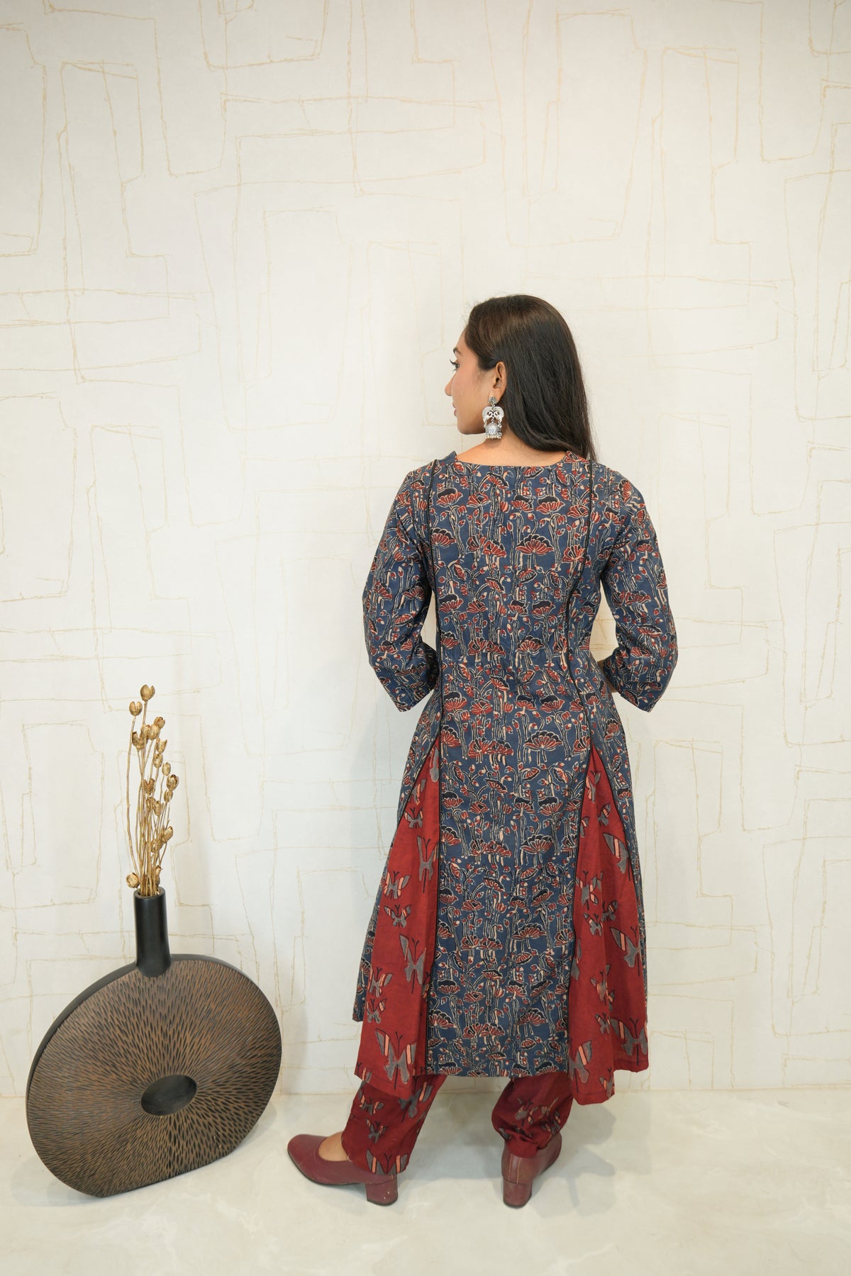 Navy Blue Printed Kurta Pant Set