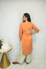 Orange Embroidered Ethnic Kurti
