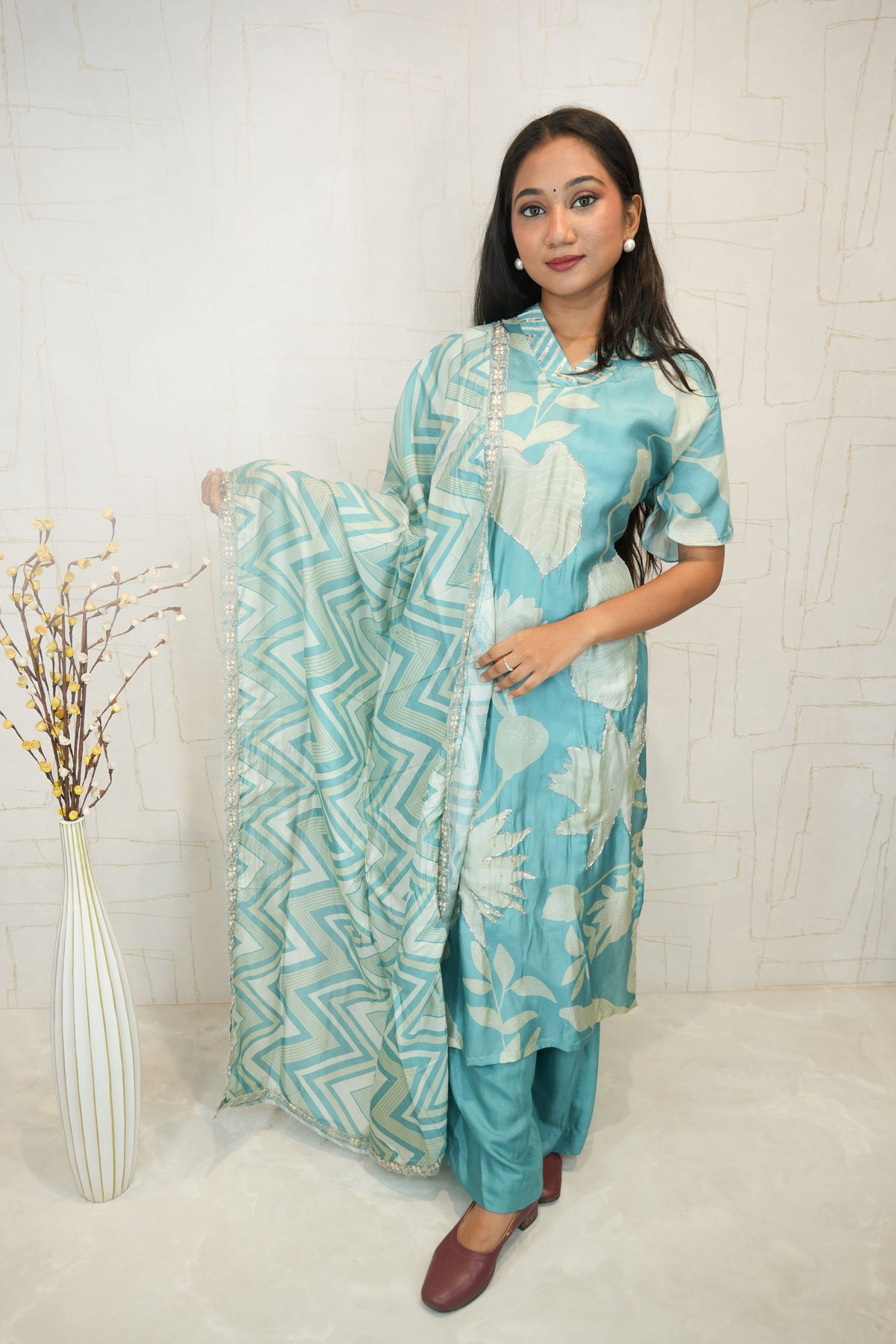 Aqua Blue Kurta Set with Dupatta