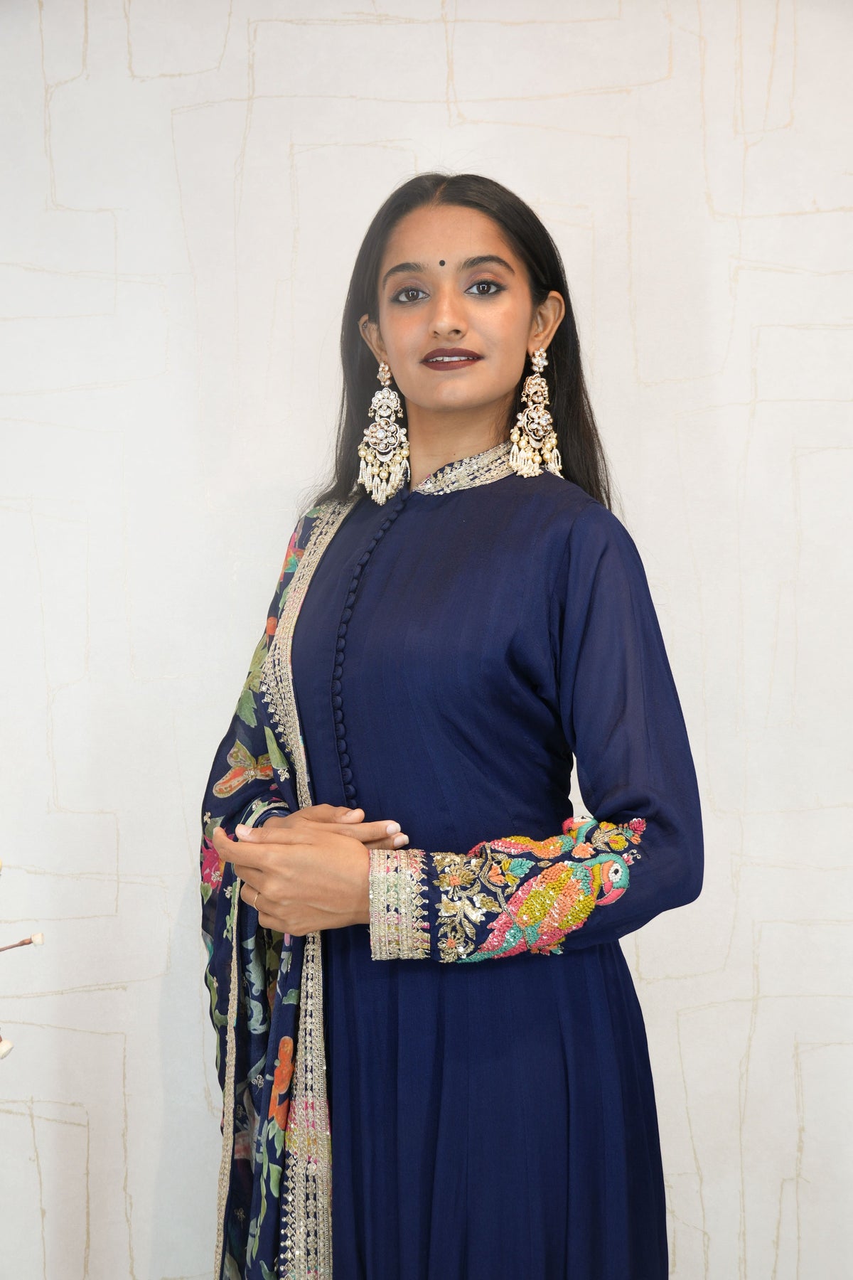 Parrot Embroidered Anarkali Suit with Dupatta