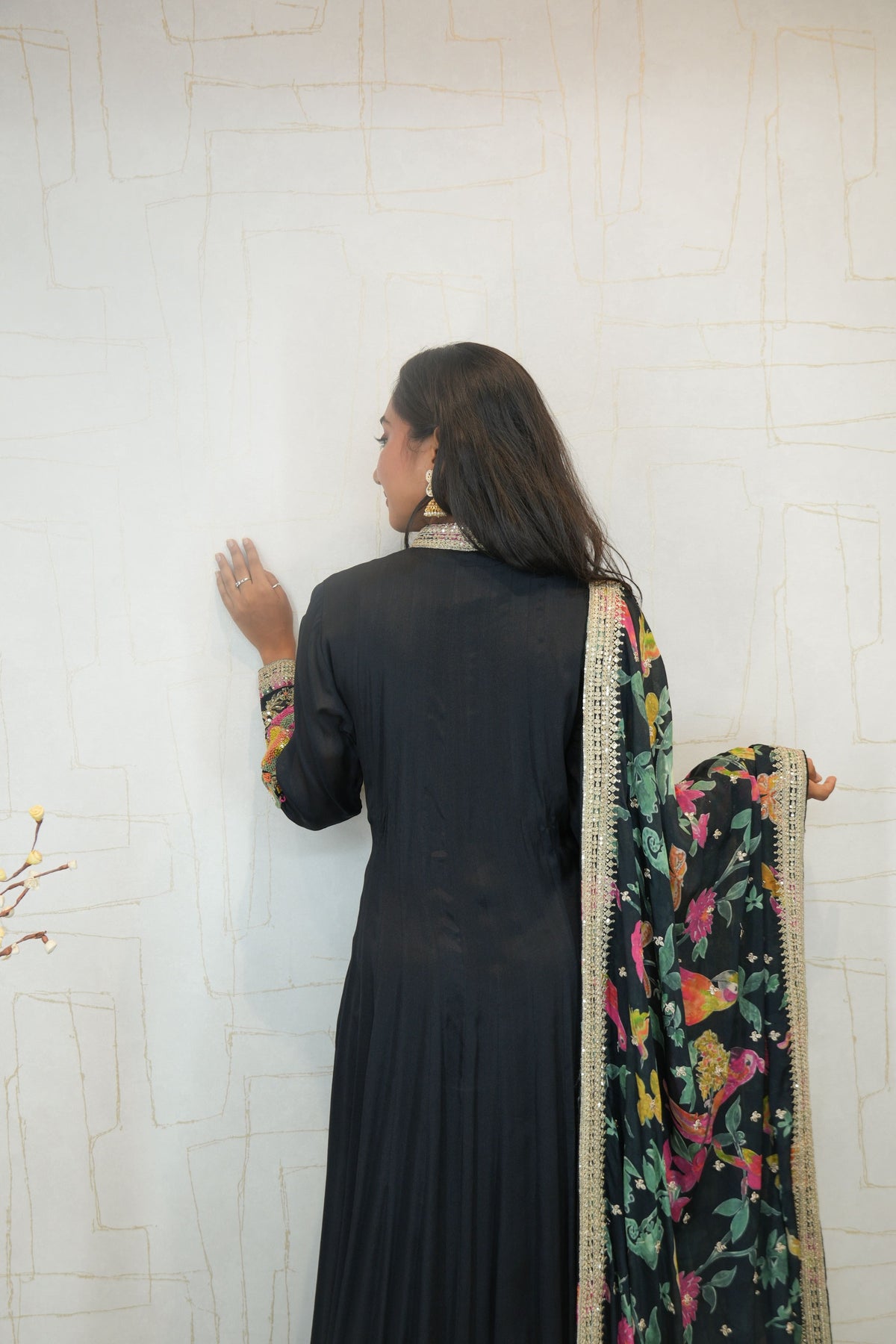 Parrot Embroidered Anarkali Suit with Dupatta