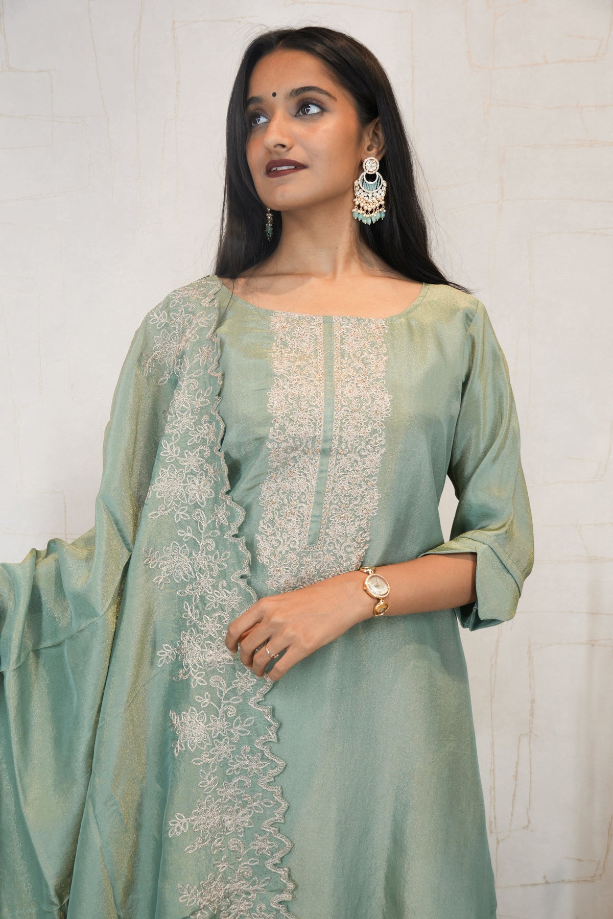 Sage Green Embroidered Suit Set