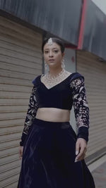 Midnight Bloom Embroidered Lehenga Set
