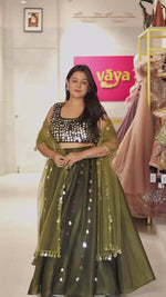 Olive Green Designer Embroidered Crop Top